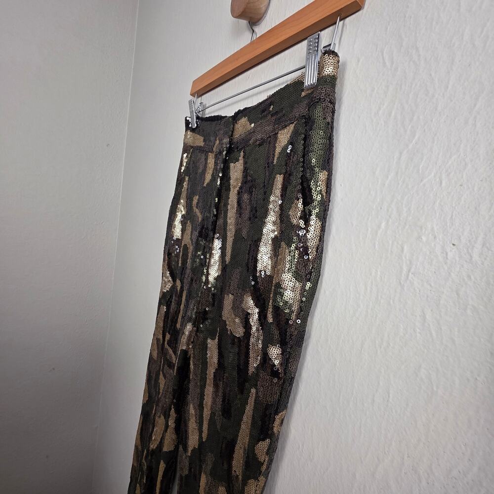 Anthropologie Green Camo Sequin Jogger Pants XS Sparkly Statement Trousers NYE - Picture 9 of 13